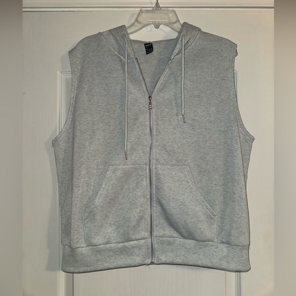 Shein Gray Sleeveless Zip-Up Hoodie Vest